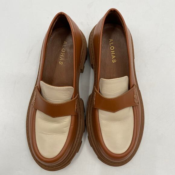 Alohas Tan & white trailblazers bicolor leather chunky loafers - Picture 4 of 11